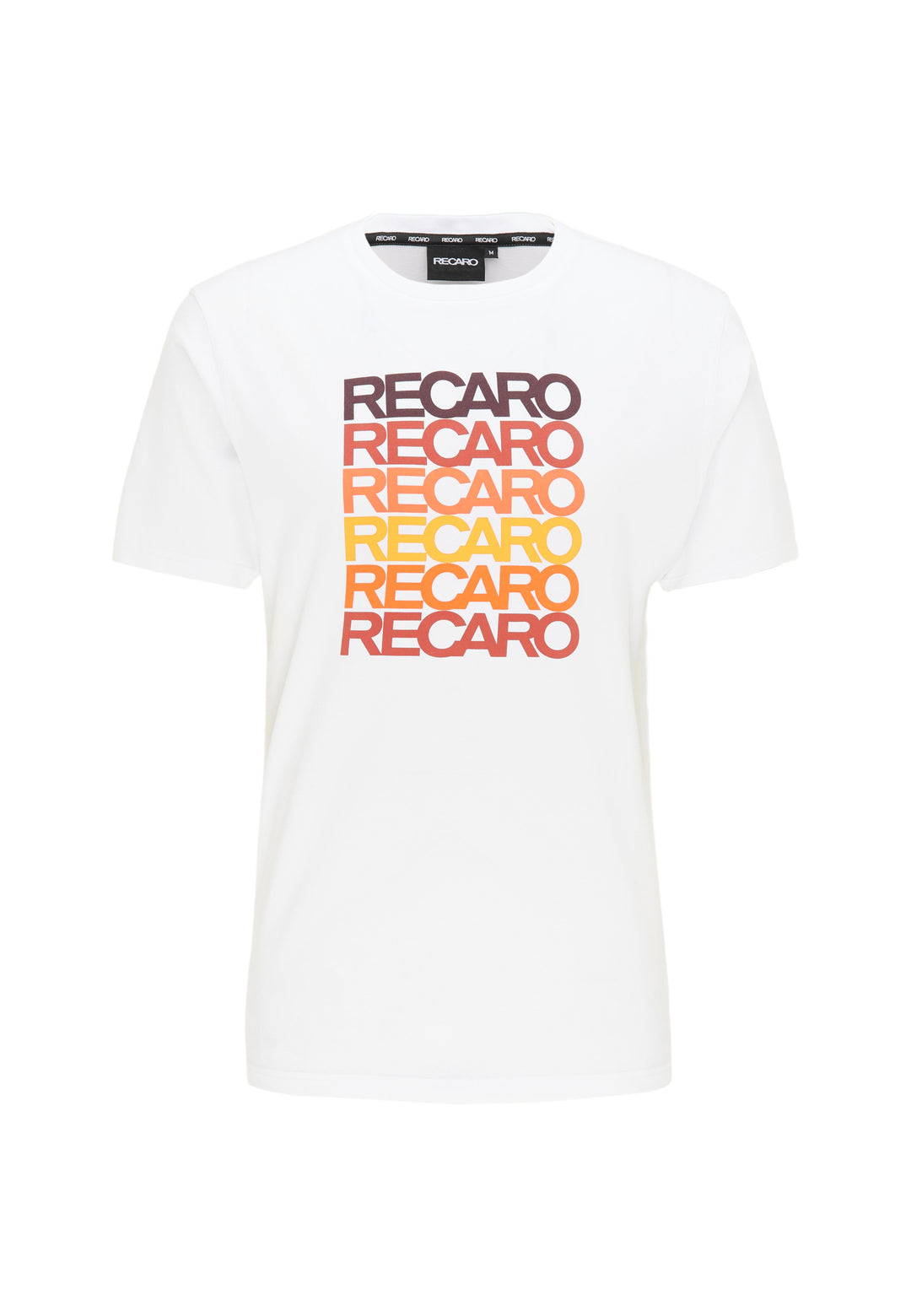 Das RECARO Spektrum-Bundle beinhaltet ein weißes T-Shirt mit fünffachem „RECARO Spektrum“-Aufdruck in verblassenden Braun-, Orange- und Gelbtönen für einen Retro-Look sowie eine passende Snapback-Cap.