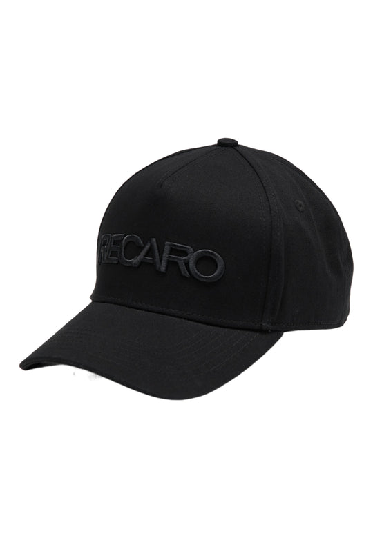 Das RECARO Baseball Cap Originals ist eine schwarze Kappe mit gebogenem Schirm und dezenter Ton-in-Ton-Stickerei „RECARO“ auf der Vorderseite, abgebildet auf schlichtem weißem Hintergrund.