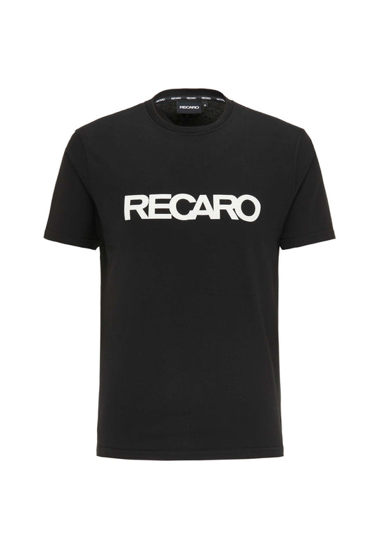 Das T-Shirt Originals RECARO von Recaro ist ein schwarzes Kurzarm-T-Shirt mit normaler Passform aus weicher Baumwolle mit einem auffälligen weißen „RECARO“-Schriftzug auf der Brust.