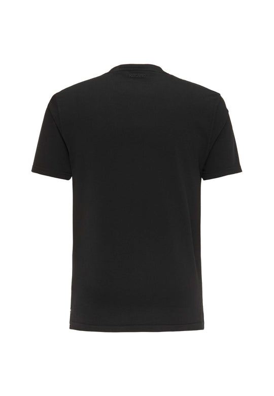 Das Recaro  T-Shirt Originals RECARO, ein schwarzes T-Shirt mit normaler Passform aus weicher Baumwolle, wird von hinten auf weißem Hintergrund abgebildet.
