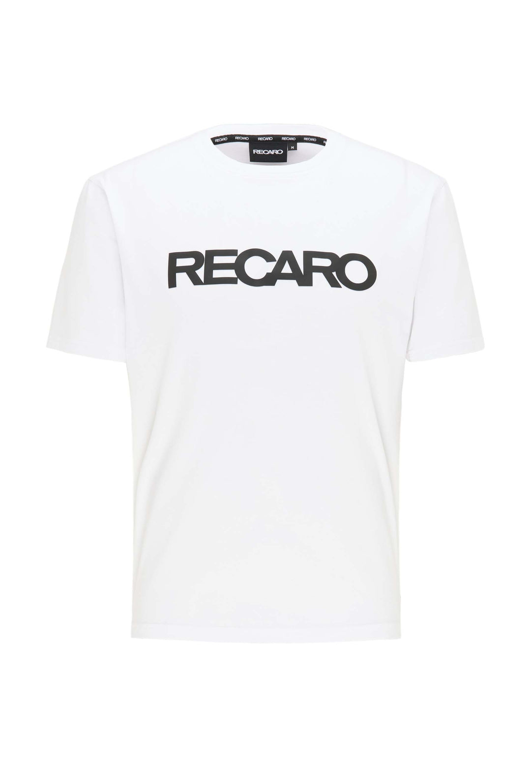 Das T-Shirt Originals RECARO von Recaro_Merch_Daniel ist ein Baumwoll-T-Shirt mit normaler Passform, auffälligem schwarzem RECARO-Schriftzug auf der Brust, rundem Ausschnitt und kurzen Ärmeln.