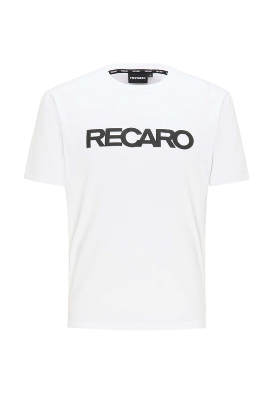 Das T-Shirt Originals RECARO von Recaro_Merch_Daniel ist ein Baumwoll-T-Shirt mit normaler Passform, auffälligem schwarzem RECARO-Schriftzug auf der Brust, rundem Ausschnitt und kurzen Ärmeln.