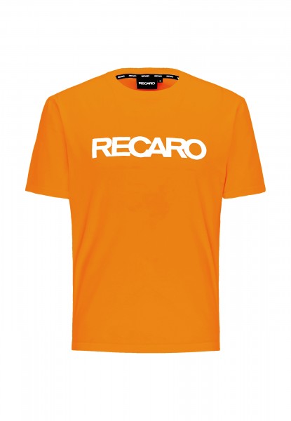 Das T-Shirt Originals RECARO von Recaro_Merch_Daniel ist leuchtend orange, aus weicher Baumwolle und trägt einen auffälligen weißen Schriftzug auf der Brust. Es hat eine normale Passform mit schlichtem Rundhalsausschnitt und kurzen Ärmeln.