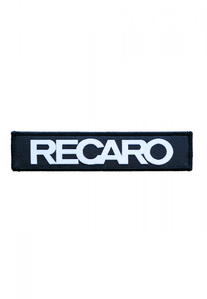 Der Patch RECARO 110x25mm von RECARO ist rechteckig und schwarz, mit einem fetten weißen RECARO-Schriftzug in der Mitte und ist aus robustem Material für dauerhafte Haltbarkeit gefertigt.