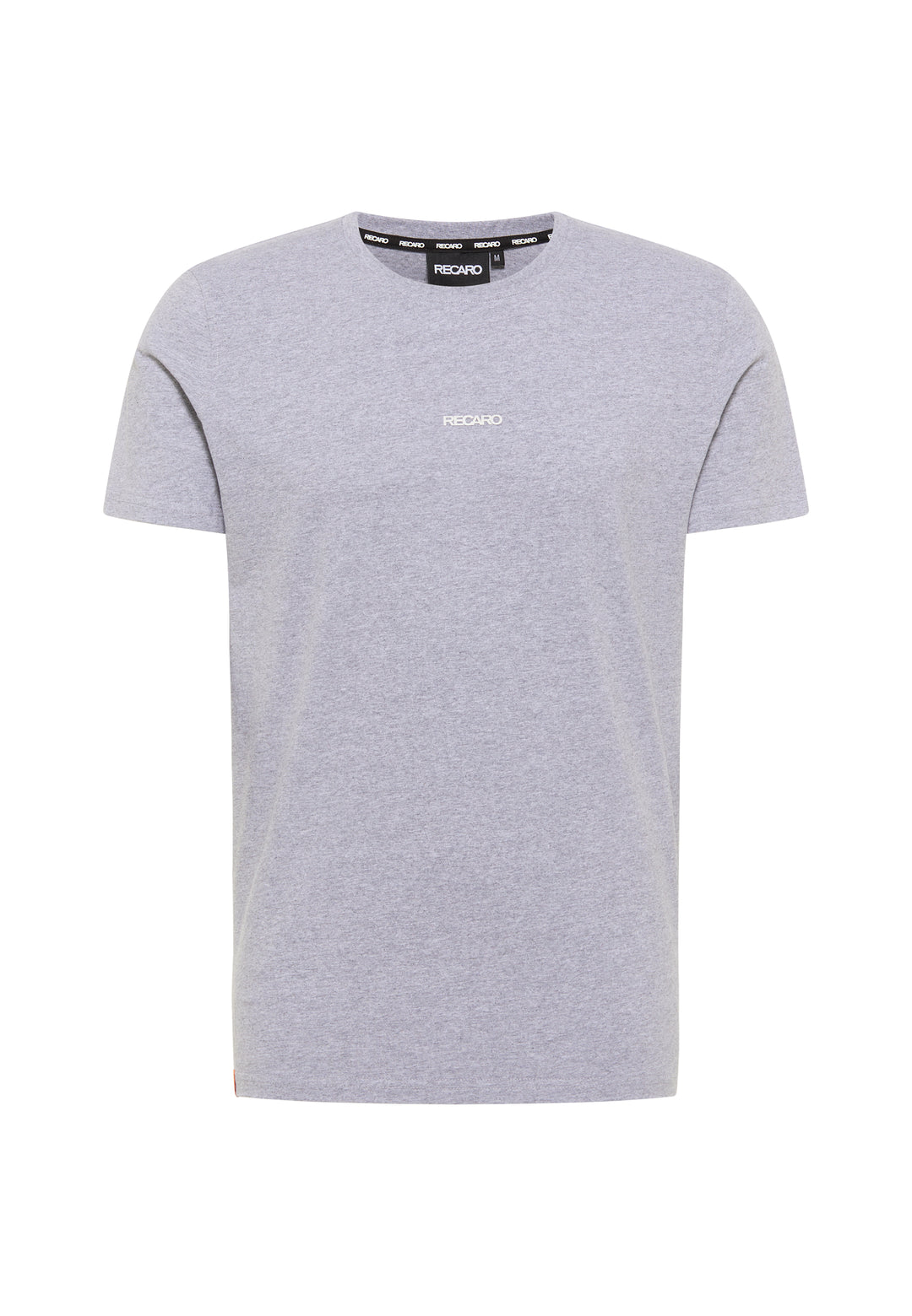 Das RECARO T-Shirt Backprint ist ein schlichtes hellgraues Kurzarm-T-Shirt aus weicher Baumwolle mit Rundhalsausschnitt und einem kleinen weißen RECARO-Logo mittig auf der Brust.