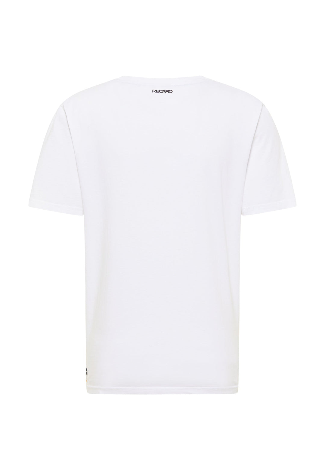 Das T-Shirt Originals Basic von RECARO ist ein weißes Kurzarm-T-Shirt mit lockerer Passform und einem kleinen RECARO-Logo auf der oberen Rückseite in der Nähe des Halsausschnitts.