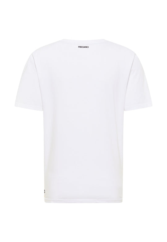 Das T-Shirt Originals Basic von RECARO ist ein weißes Kurzarm-T-Shirt mit lockerer Passform und einem kleinen RECARO-Logo auf der oberen Rückseite in der Nähe des Halsausschnitts.