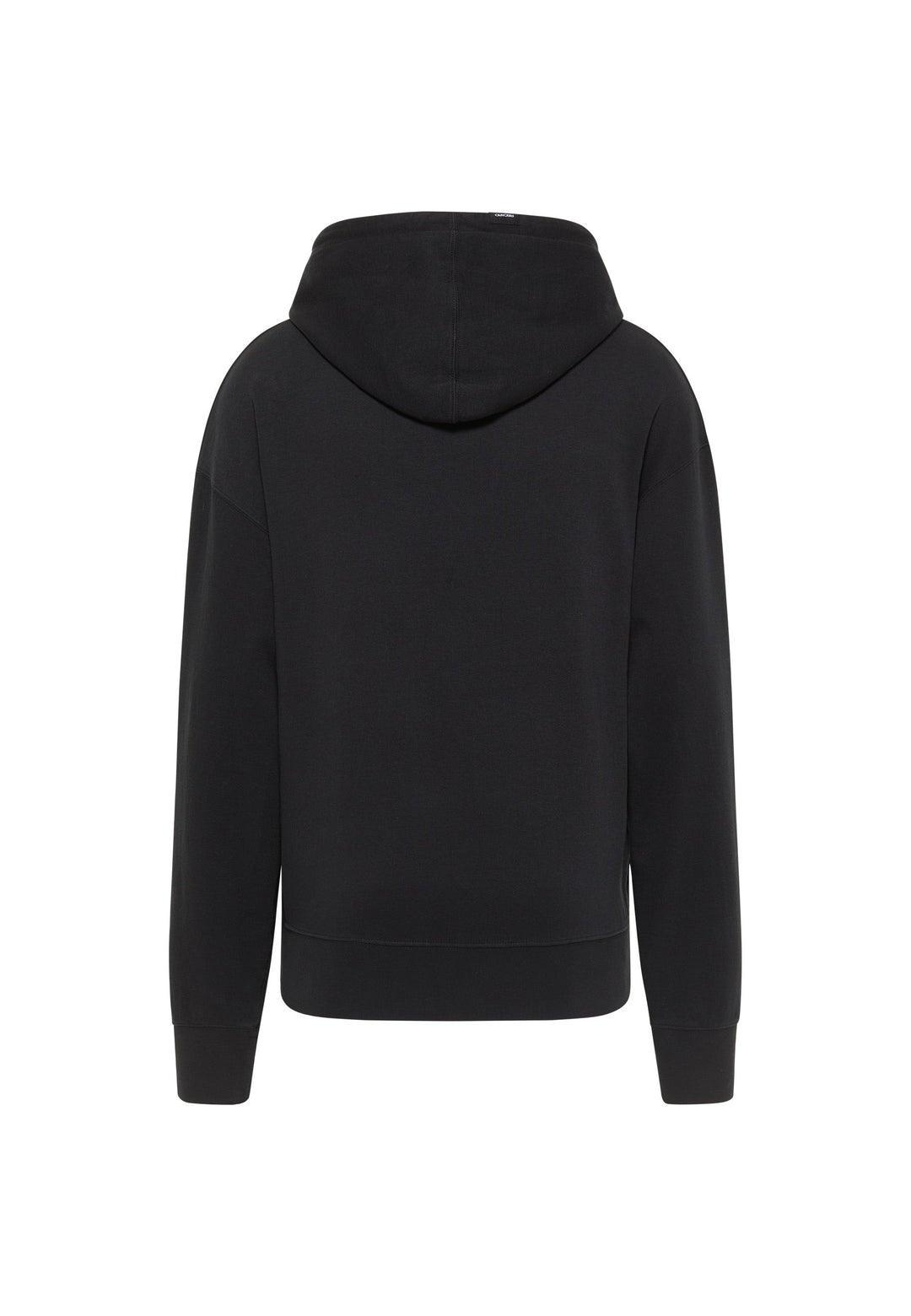 Der RECARO Hoodie Spektrum, ein schlichter schwarzer Unisex-Hoodie im Retro-Look, ist von hinten auf weißem Hintergrund abgebildet. Er hat lange Ärmel ohne sichtbare Designs oder Logos.