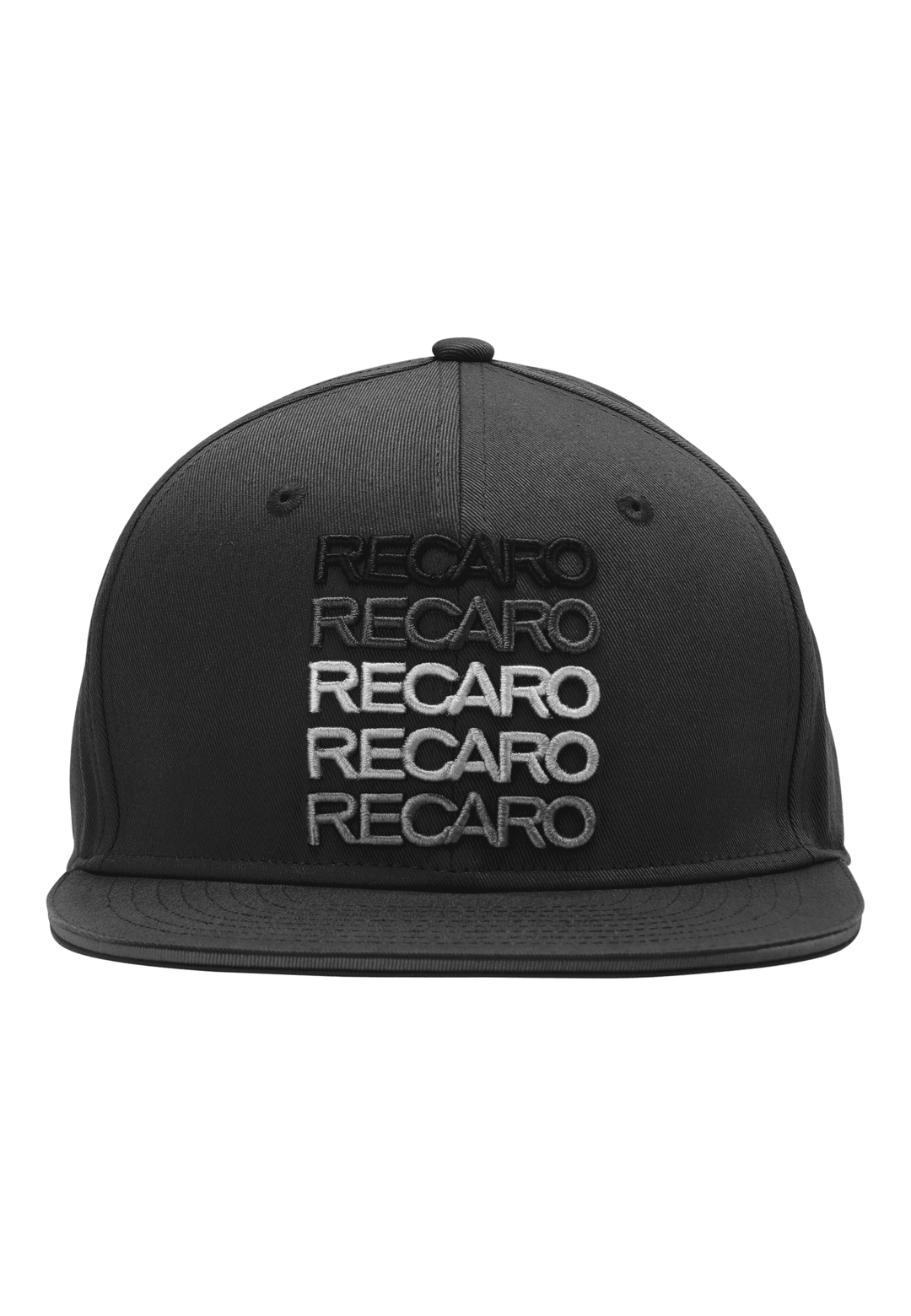 Das Spektrum Cap & Poster aus dem RECARO Shop besteht aus einer schwarzen Kappe, auf deren Vorderseite der Schriftzug RECARO" fünfmal senkrecht aufgestickt ist - in der Mitte weiß, an den anderen Stellen schwarz.