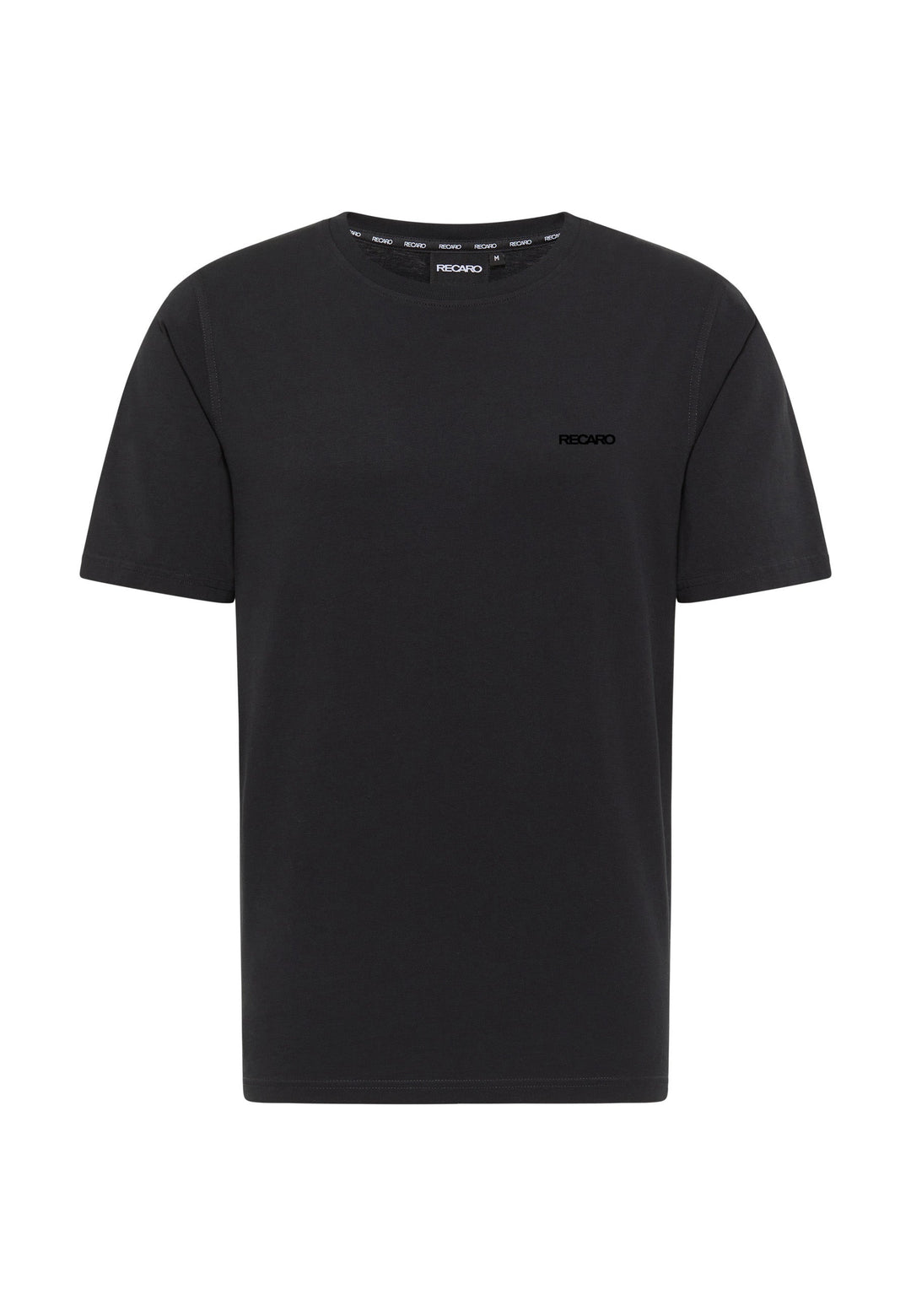 Das T-Shirt Originals Basic von Recaro ist ein schlichtes schwarzes T-Shirt im Relaxed-Fit mit einem kleinen RECARO-Logo auf der linken Brust, einem passenden Logo im Krageninneren und einem einfachen Rundhalsausschnitt ohne zusätzliche Motive.