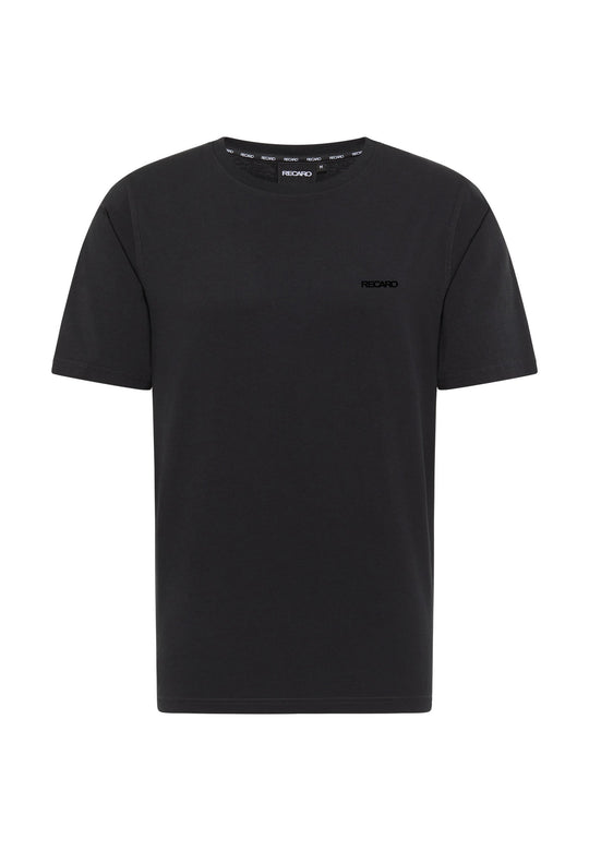 Das T-Shirt Originals Basic von Recaro ist ein schlichtes schwarzes T-Shirt im Relaxed-Fit mit einem kleinen RECARO-Logo auf der linken Brust, einem passenden Logo im Krageninneren und einem einfachen Rundhalsausschnitt ohne zusätzliche Motive.