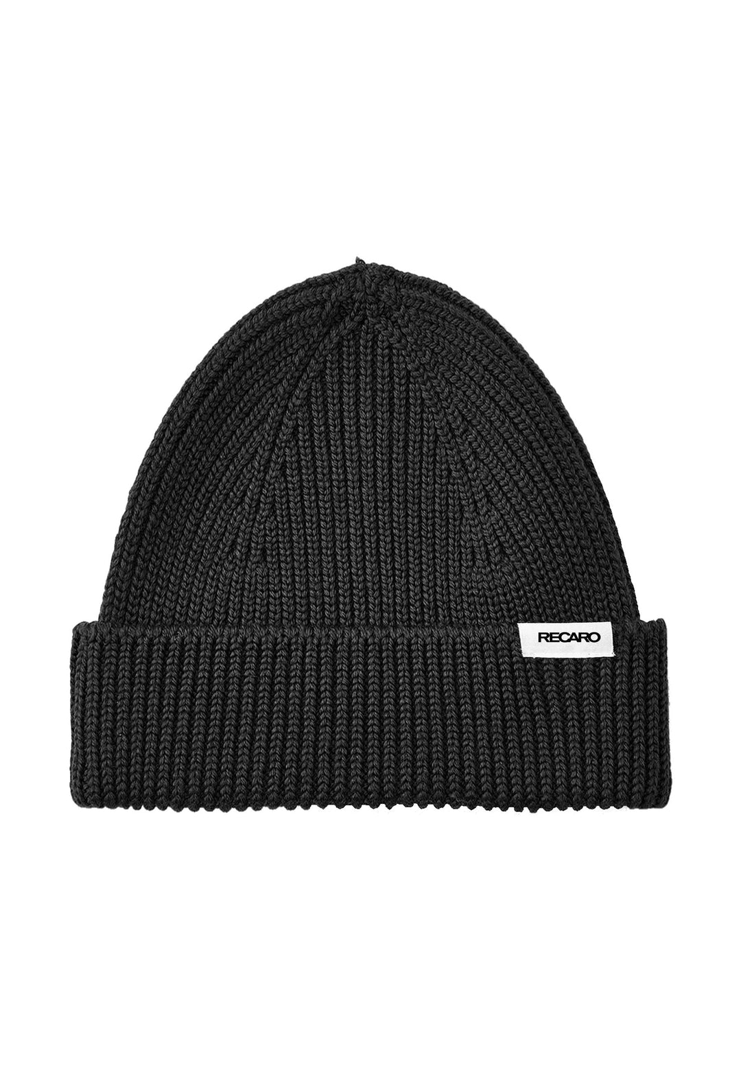 Die Beanie Originals von RECARO_Merchandising ist eine schwarze Beanie mit gefalteter Krempe, einem kleinen weißen rechteckigen Etikett auf der Vorderseite und aus weicher Merinowolle für einen urbanen Look gefertigt.