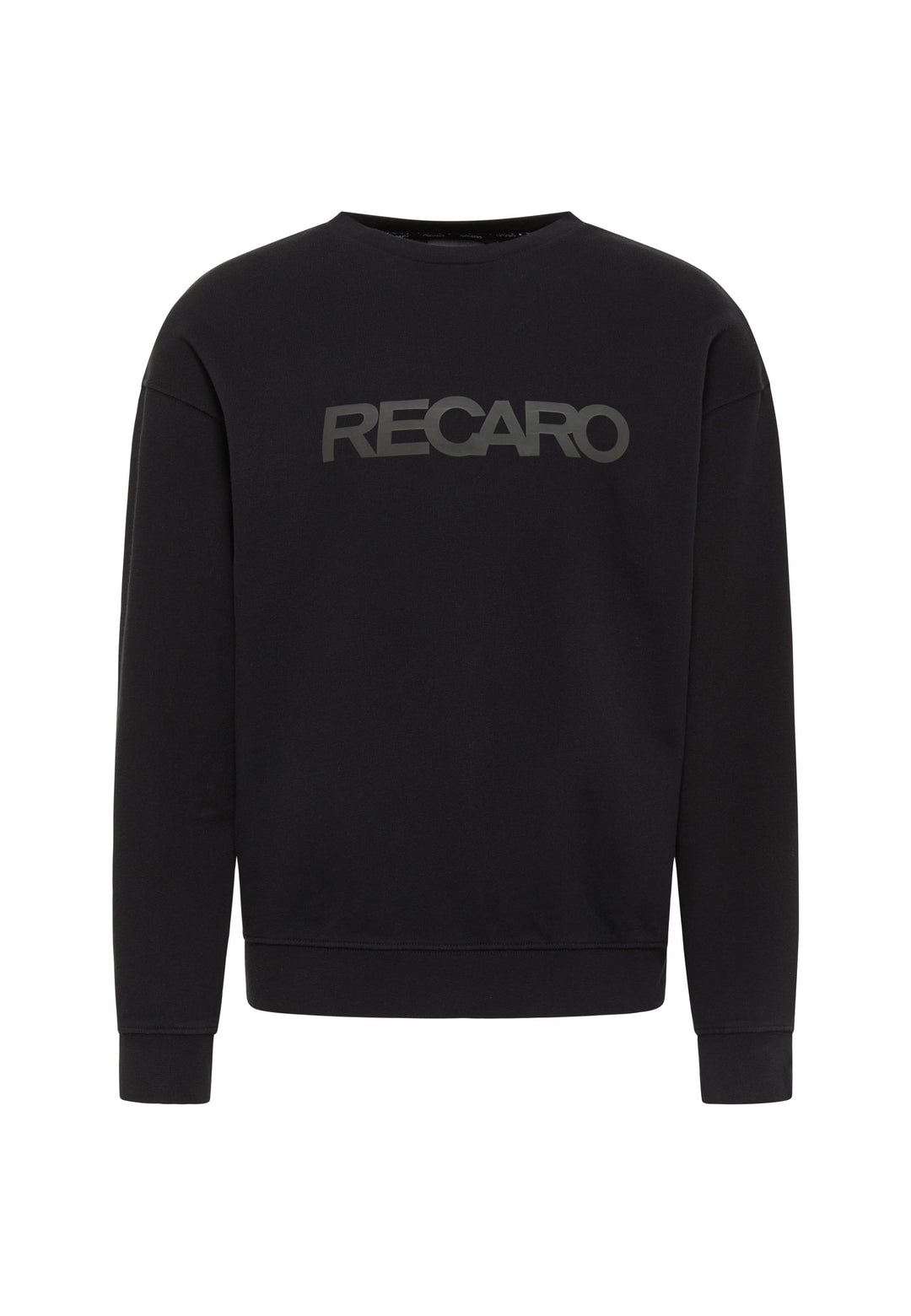 Das RECARO Sweatshirt Originals Rubber Logo ist ein schwarzes Sweatshirt mit lockerer Passform, langen Ärmeln und einem auffälligen RECARO-Schriftzug in Großbuchstaben auf der Brust, gefertigt aus einem weichen Baumwollmischgewebe.