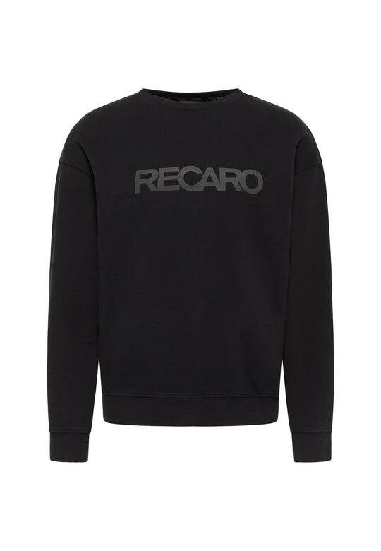 Das RECARO Sweatshirt Originals Rubber Logo ist ein schwarzes Sweatshirt mit lockerer Passform, langen Ärmeln und einem auffälligen RECARO-Schriftzug in Großbuchstaben auf der Brust, gefertigt aus einem weichen Baumwollmischgewebe.