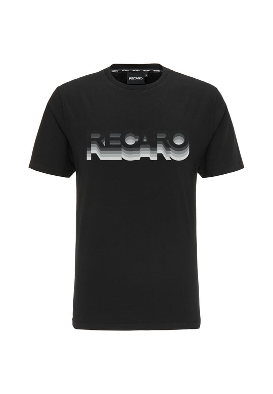 Das RECARO T-Shirt Gradient zeigt den fettgedruckten Markennamen in Großbuchstaben mit einem auffälligen Grauverlauf, der auf der Brust einen modernen 3D-Effekt erzeugt.