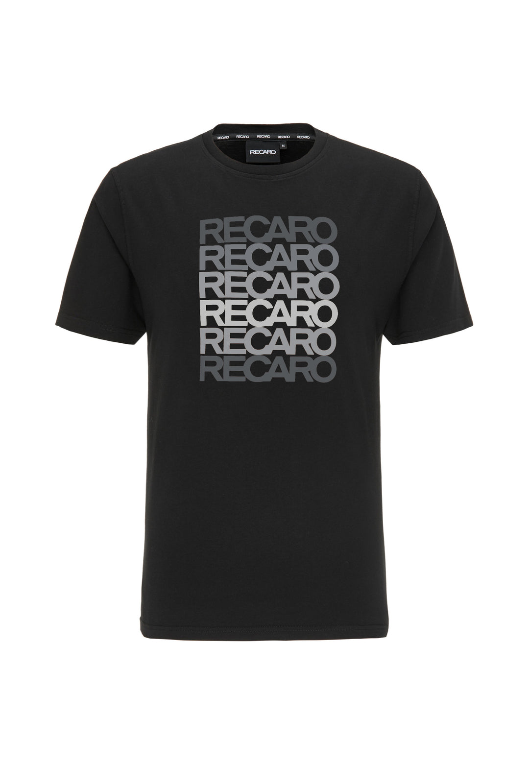Das T-Shirt Spektrum von Recaro_Merch_Daniel zeigt ein Retro-Design mit RECARO in fetten grauen Buchstaben auf der Brust. Es ist aus weicher Baumwolle gefertigt, hat einen klassischen Rundhalsausschnitt und kurze Ärmel.