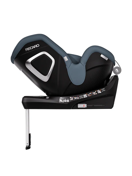 Der RECARO Shop TORON 1 ist ein schwarz-grauer Kindersitz mit ergonomischer Form, geneigter Rückenlehne, Sicherheitsgurt, 360°-Drehung und Stützfuß für den sicheren Einbau in Ihrem Fahrzeug.