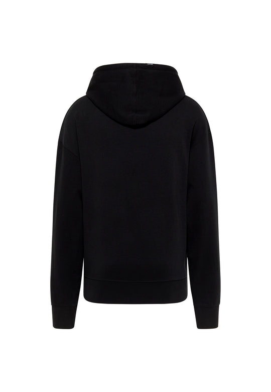 Rückenansicht des Hoodie Originals von RECARO Shop in schlichtem Schwarz, lässige Passform mit langen Ärmeln, abgebildet auf weißem Hintergrund. Keine sichtbaren Designs, Taschen oder Logos - ideal für einen minimalistischen Freizeitlook.