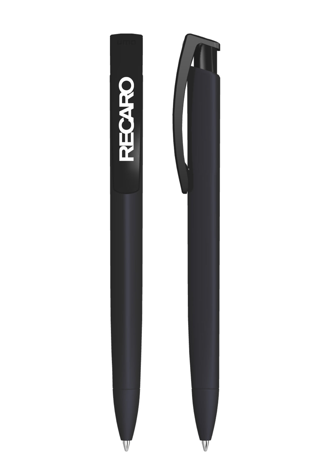 Der schwarze Kugelschreiber Originals (1 Stück) von Recaro_Merch_Daniel besticht durch sein schlankes, modernes Design mit Soft-Touch-Oberfläche und dem weißen RECARO Logo auf dem Clip - Komfort und Qualität für den täglichen Gebrauch.