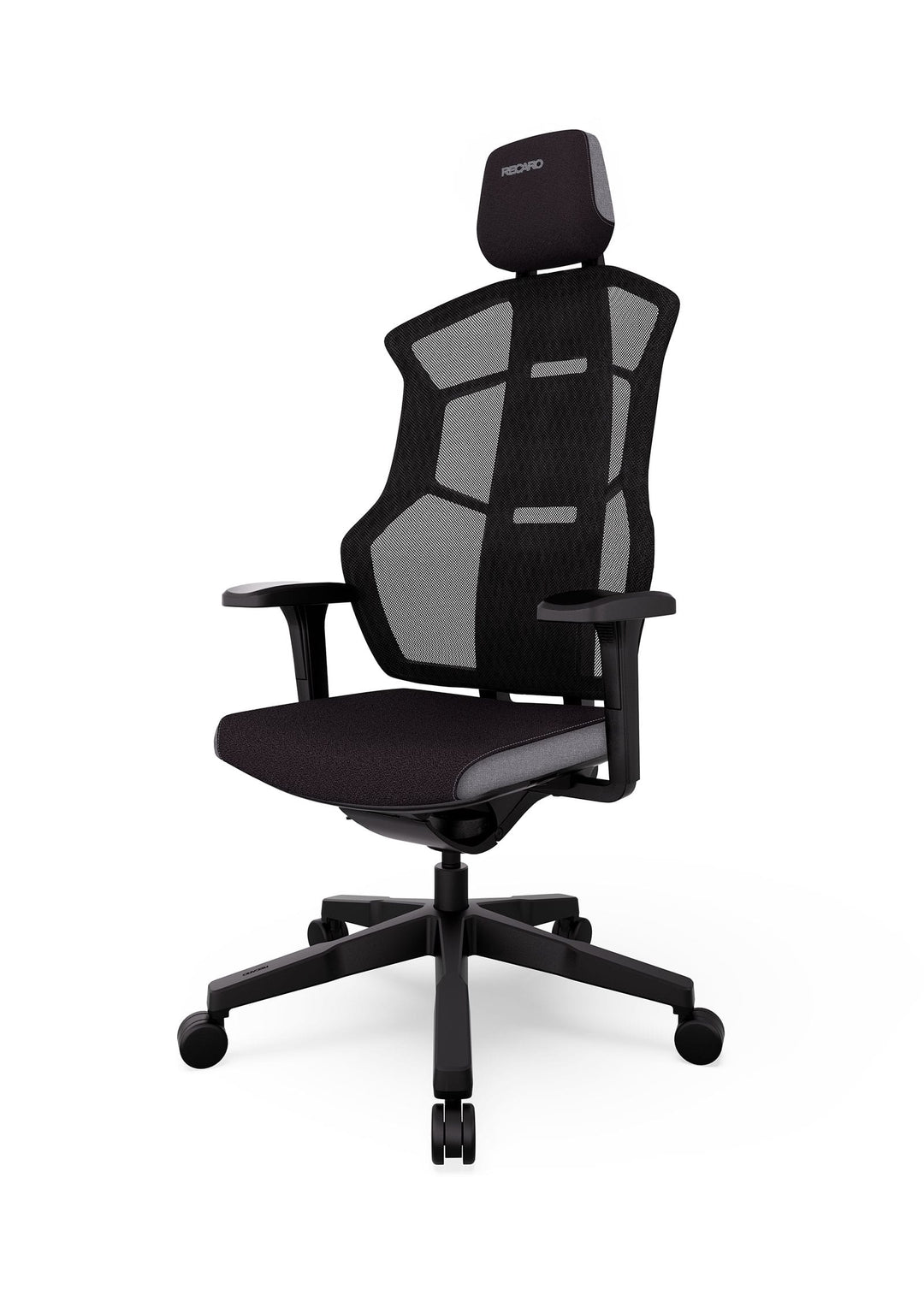 Der RECARO Aer von RECARO Shop ist ein moderner ergonomischer Bürostuhl mit Mesh-Rückenlehne, verstellbarer Kopfstütze und Armlehnen, hochwertigem Schaumstoffsitz und einem schwarzen Fünf-Rollen-Fußkreuz für leichte Mobilität. Hergestellt in Deutschland.